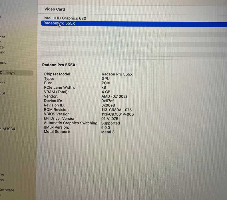 Apple MacBook Pro 15" 2018 i7-8750H Radeon Pro 555X 16GB RAM 256GB SSD