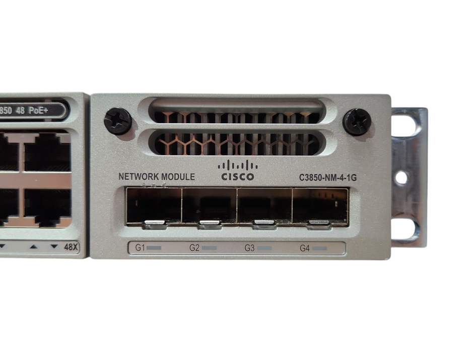 Cisco WS-C3850-48P-L 48-Port PoE+ Gigabit Switch w/ C3850-NM-4-1G & 1100W PSU