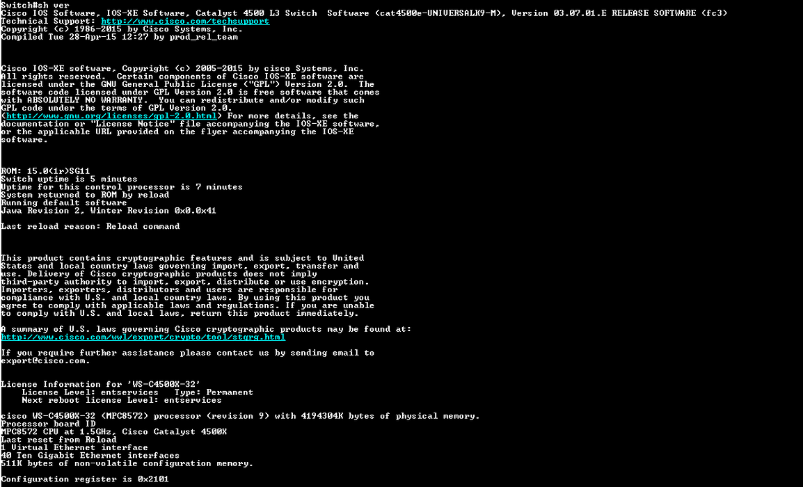 Cisco WS-C4500X-40X-ES v04, 40 Port Ethernet Switch w/ Dual Power