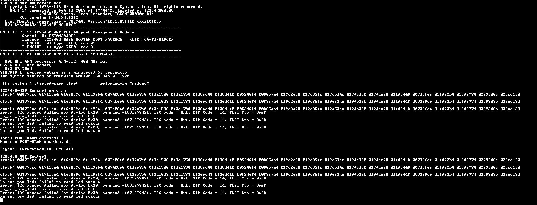 Brocade ICX6450-48P, 48-Port Gigabit PoE+ Switch, 4x 1/10G SFP+ w/ Rackmou