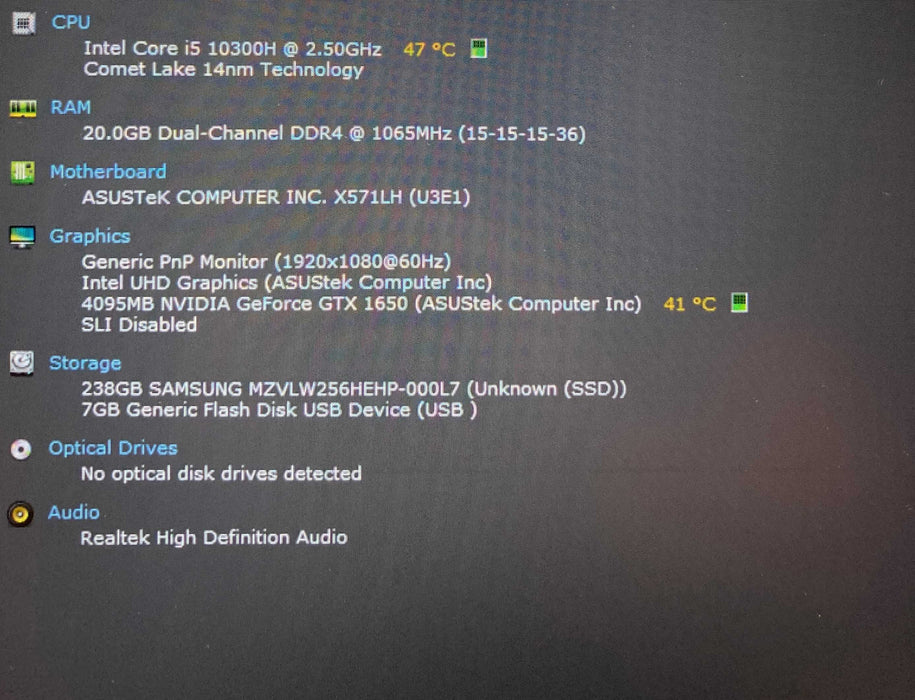 Asus VivoBook X571LH i5-10300H GTX 1650 4GB GPU 20GB RAM 256GB SSD READ!  Lap200