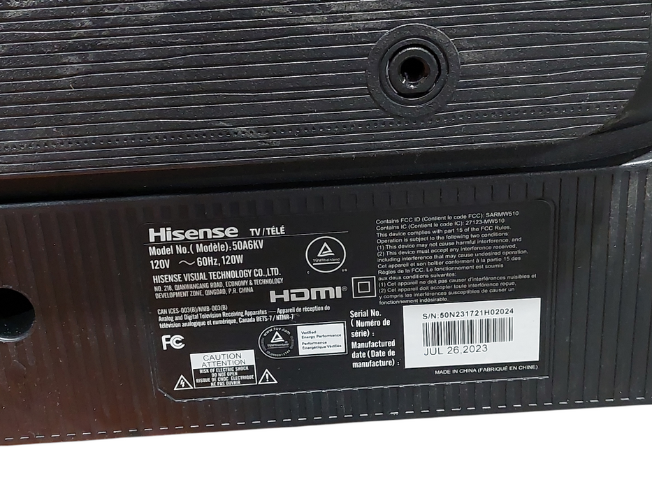 Hisense TV 50" Model: 50A6KV  =
