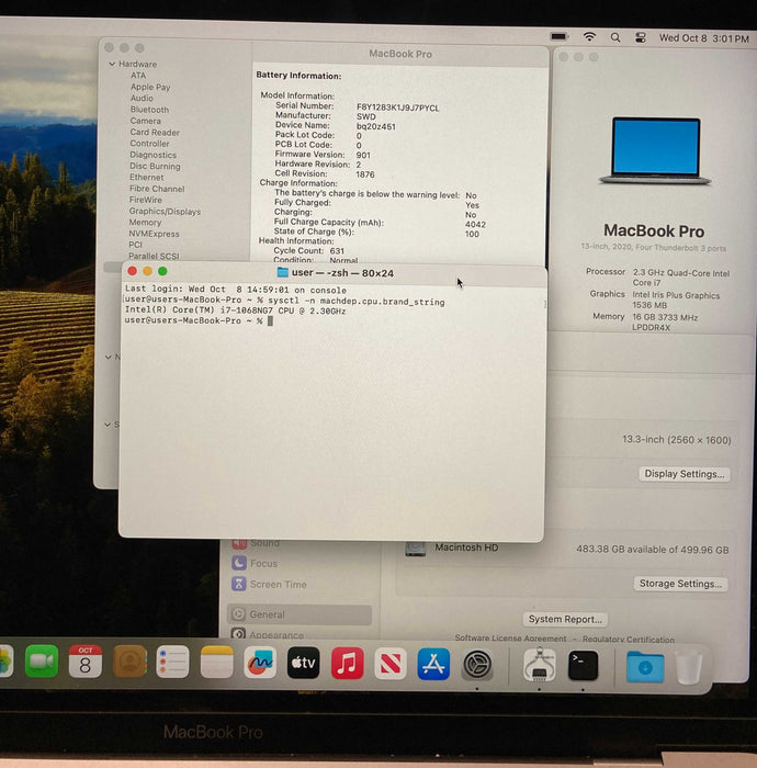 Apple MacBook Pro 13" 2020 i7-1068NG7 16GB RAM 512GB SSD No Power Adapter