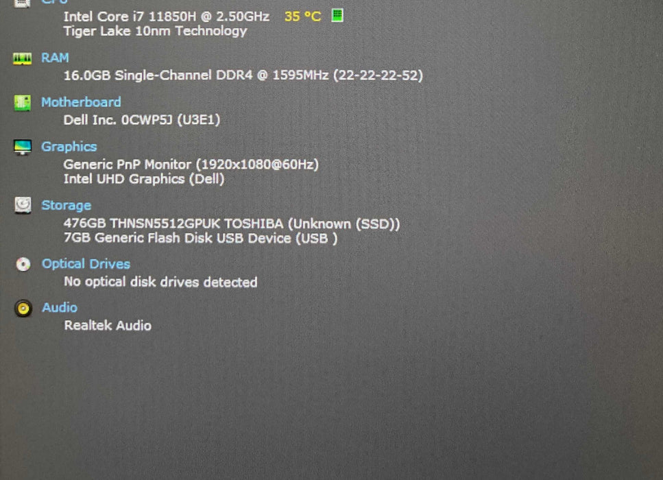 Dell Latitude 5521 Core i7-11850H@2.50GHz 16GB RAM 512GB SSD READ!  Lap200