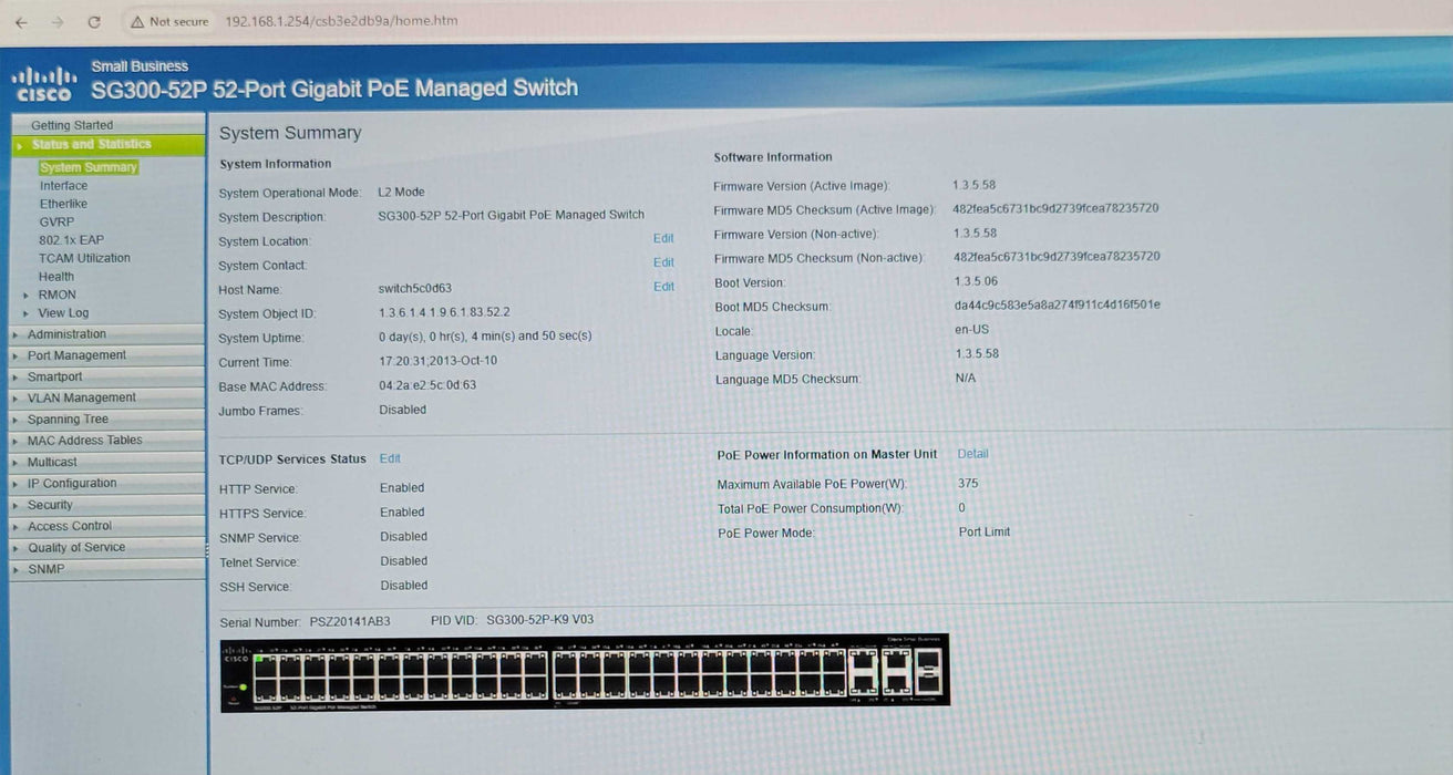 Cisco SG300-52P 52-Port Gigabit PoE Managed Switch, READ _