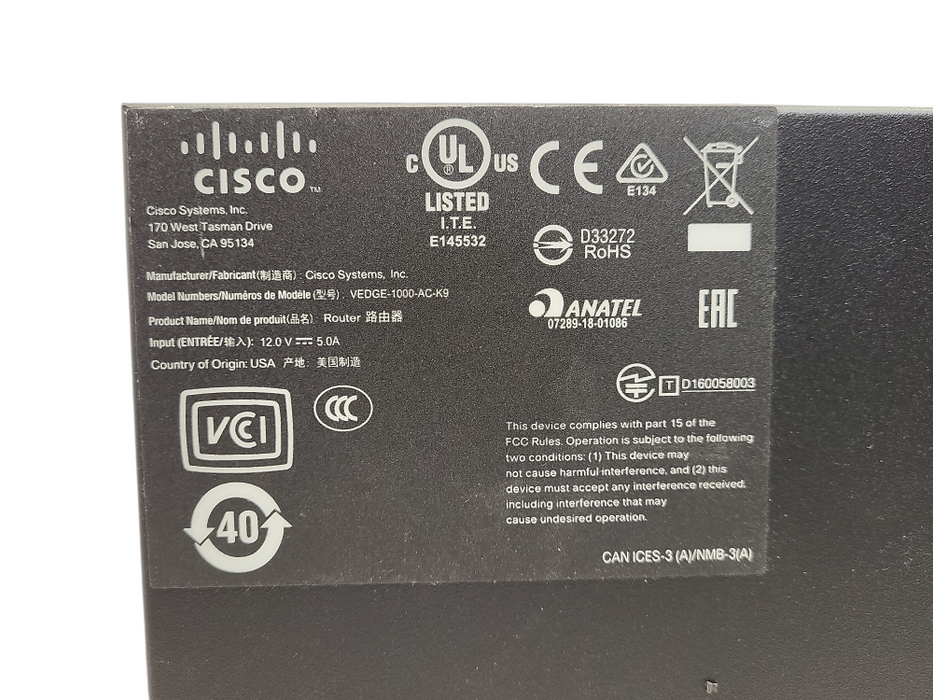 Cisco VEDGE-1000-AC-K9 8-Port SD-WAN Airflow Router  $