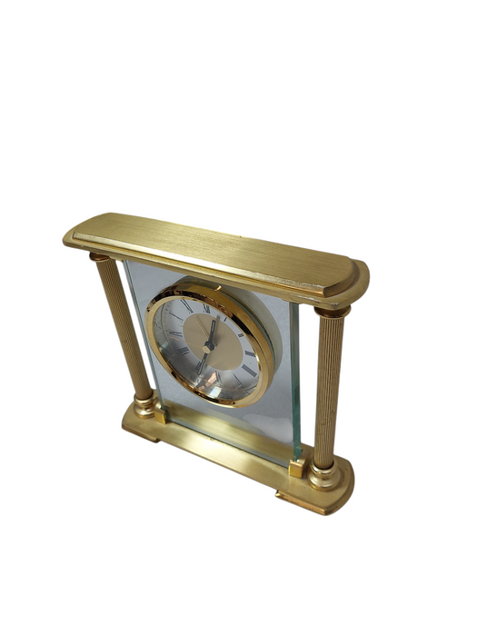 Brass & Glass Mantel /Desk/ Shelf Clock  =