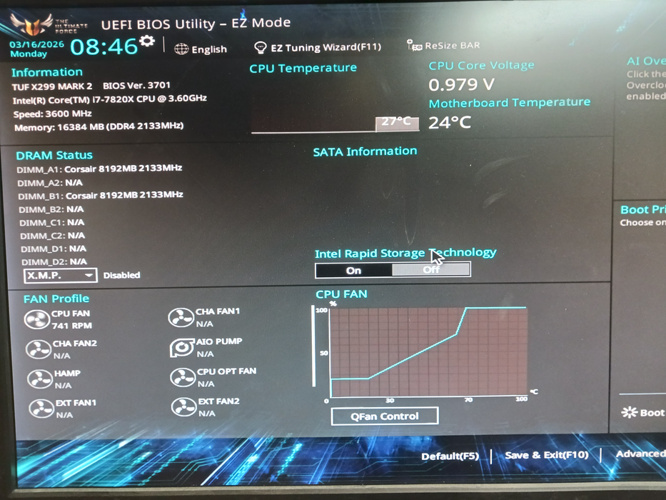 Asus TUF X299 MARK 2 Motherboard Intel i7-7820X 16GB DDR4 I/O Shield READ