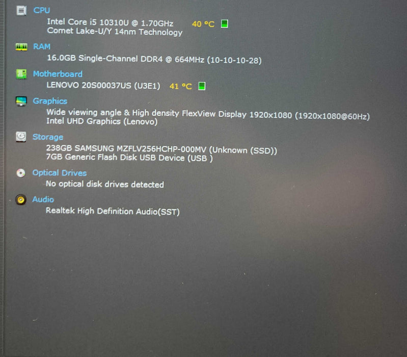 Lenovo ThinkPad T14 Gen 1 Core i5-10310U@1.70GHz 16GB RAM 256GB SSD  Lap200