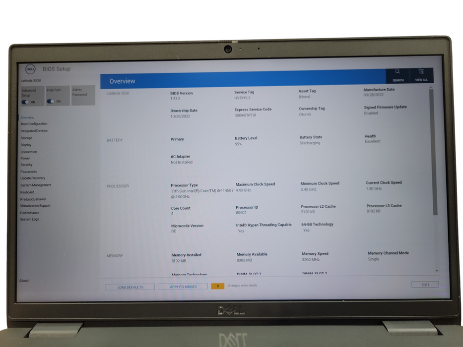 Dell Latitude 3520, i5-1145G7 2.60GHz, 8GB DDR4, 256GB NVMe ! Lap200