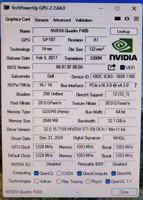 NVIDIA Quadro P400 2GB GDDR5 Graphics Card - 3x MiniDP