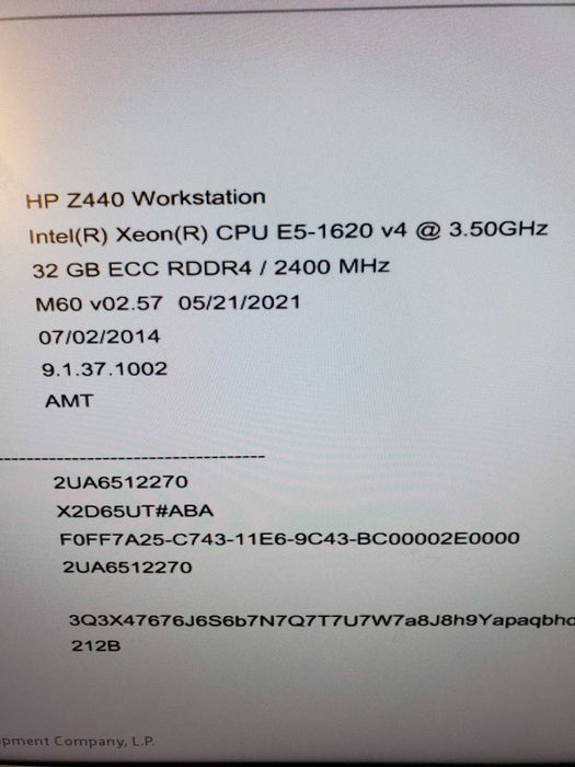 HP Z440 Workstation, Xeon E5-1620v4 3.50GHz, 32GB DDR4, K620, No HDD