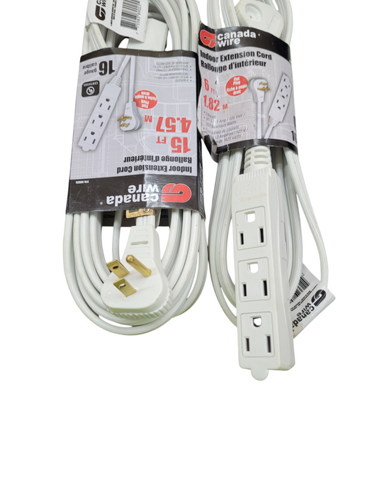 LOT of 5x Indoor Extension Cord - 3 outlet - 16 Gauge