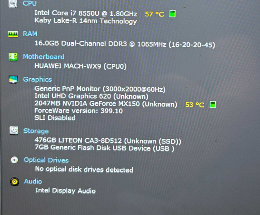 Huawei MACH-WX9 TOUCH i7-8550U@1.8GHz GeForce MX150 2GB GPU 16GB RAM 512SSD  Lap200