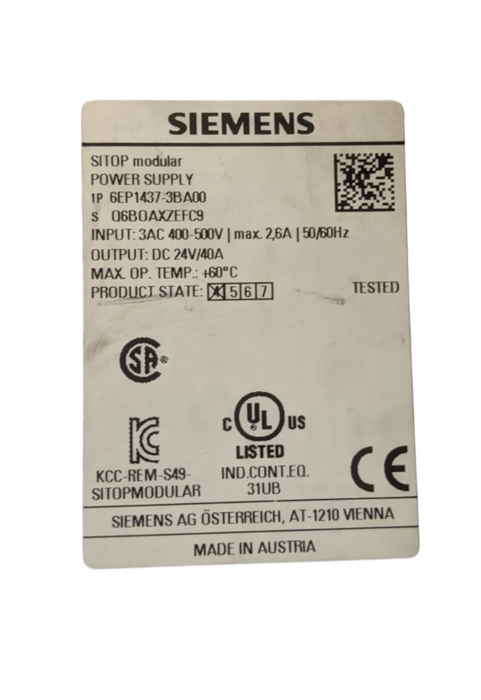 Siemens Sitop Modular Power Supply DC 24V/40A | 6EP1437-3BA00 | *READ*