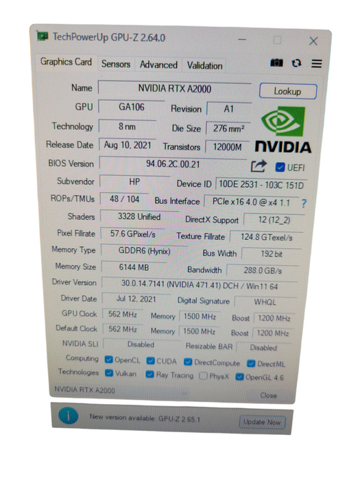 HP NVIDIA RTX A2000 6GB PCIE HP P/N: M48380-002 %