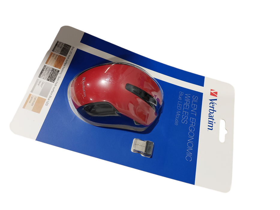 Verbatim Silent Ergonomic Wireless Blue LED Mouse Red ( New )  Q=