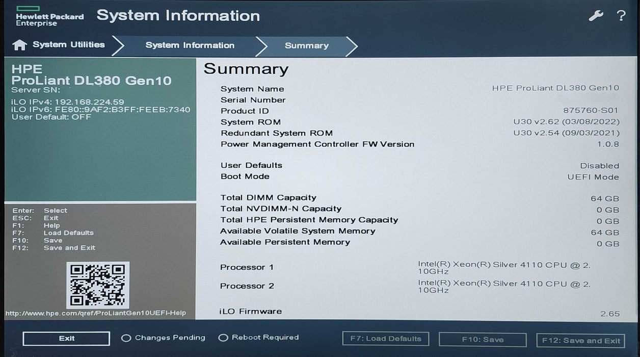HP DL380 Gen 10 2U 8x2.5", 2x Xeon Silver 4110, 64GB DDR4, 4x 1.8TB SAS