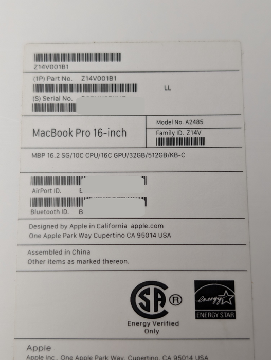 Apple MacBook PRO 16-inch 2021 M1 Pro 32GB RAM 500GB Storage  -