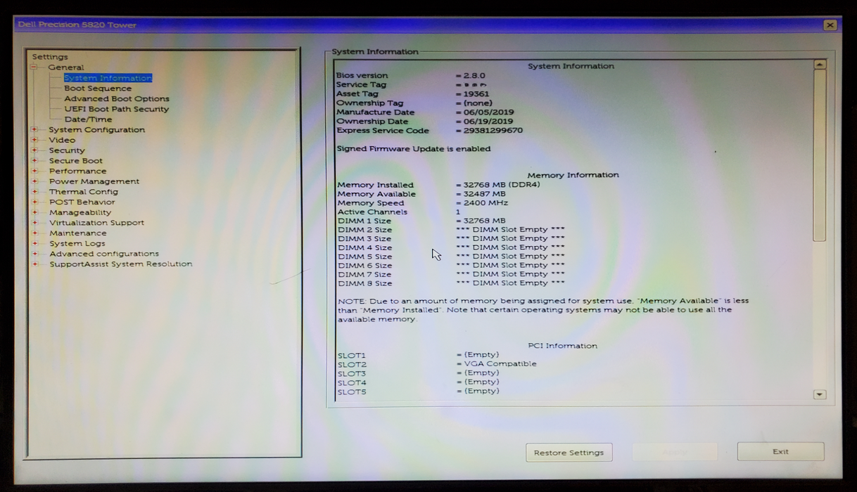 Dell Precision T5820 - Xeon W-2123 32GB DDR4 - No HDD/GPU