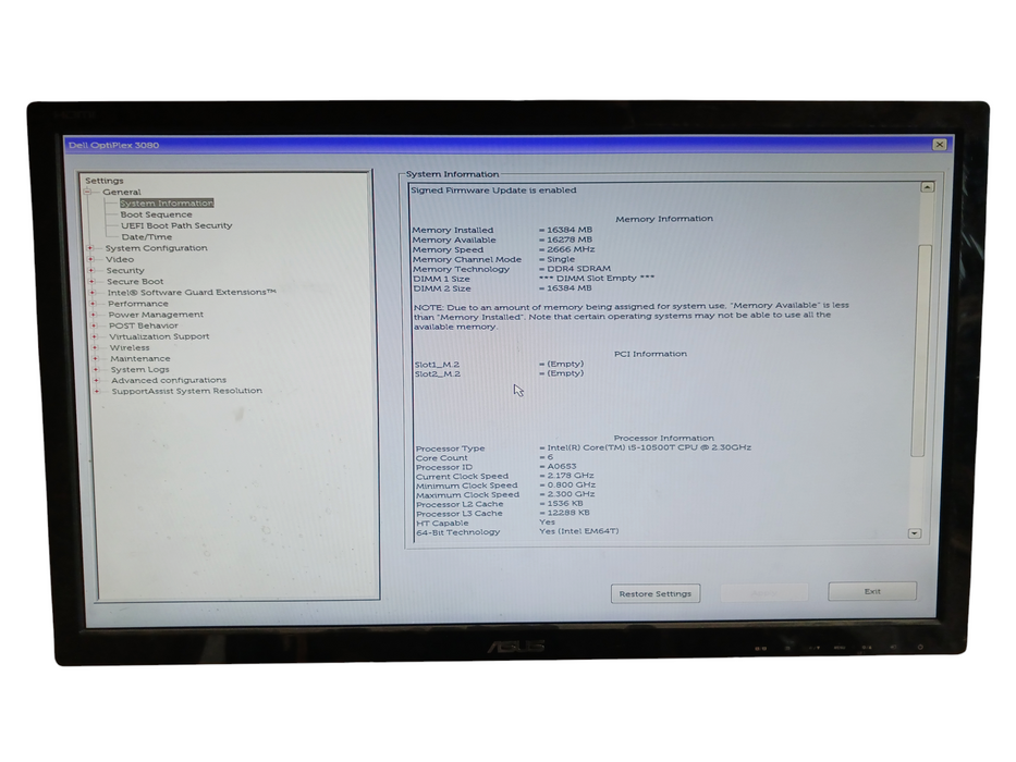 Dell OptiPlex 3080 Core i5-10500T 2.3GHz 16GB RAM No HDD Q