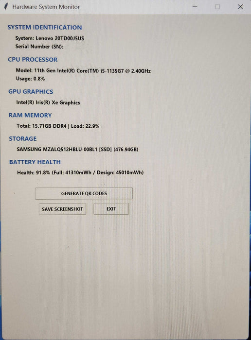 Lenovo ThinkPad E15 Gen 2, i5-1135G7 2.40GHz, 16GB DDR4, 512GB NVMe, 65W AC  Lap200