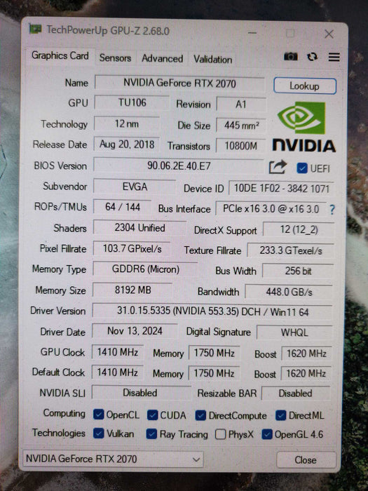 EVGA NVIDIA RTX 2070 8GB GDDR6 Graphics Card