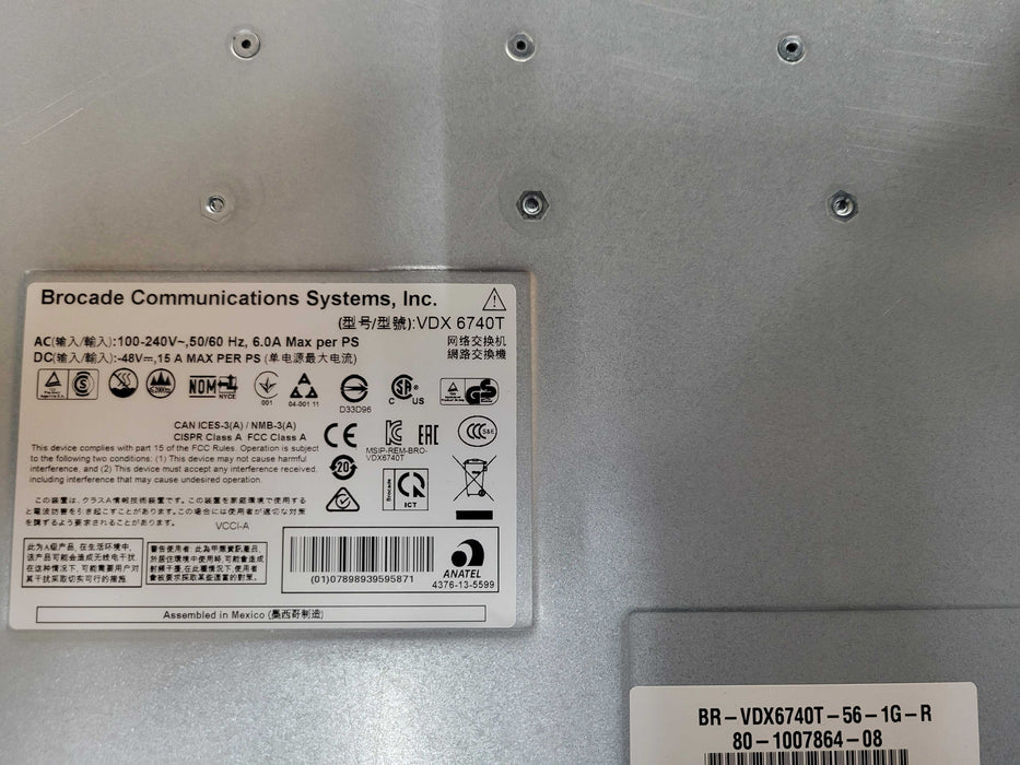 Brocade BR-VDX6740T-56-1G-R RJ45 & 2x 40G QSFP+ Ports switch, 2x AC PSU _