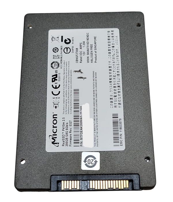 200GB SAS 2.5" 7mm 6Gb Micron P410m EMC SSD - MTFDEAK200MAS-2S1AA Q+