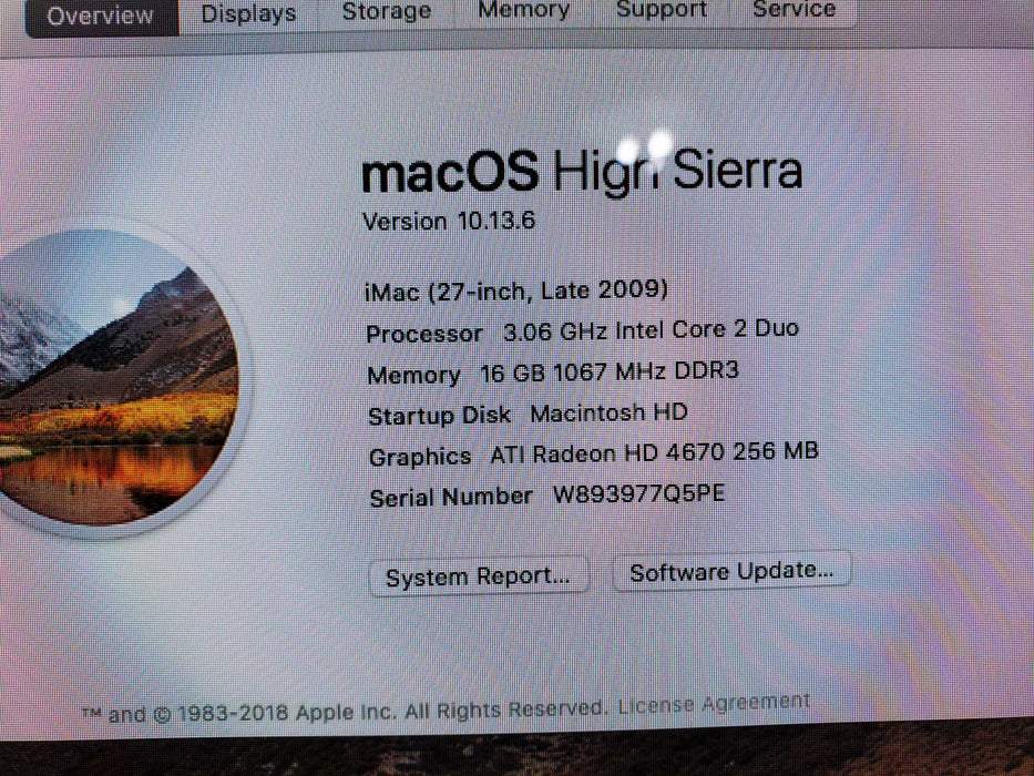 Apple iMac 27-inch 2009 A1312 All-in-One Intel Core 2 Duo 16GB ram 256SSD