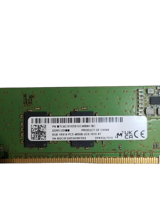 Micron DDR5 UDIMM 8GB 1RX16 PC5-4800B-UC0-1010-XT Q