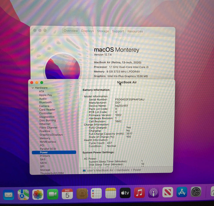 Apple MacBook Air Retina 13-inch Core i3-1000NG4 8GB RAM 256GB SSD READ!