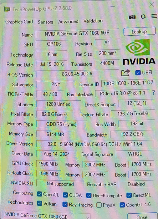 PNY GeForce GTX 1060 6GB GDDR5 PCIe 3.0 Graphics card _