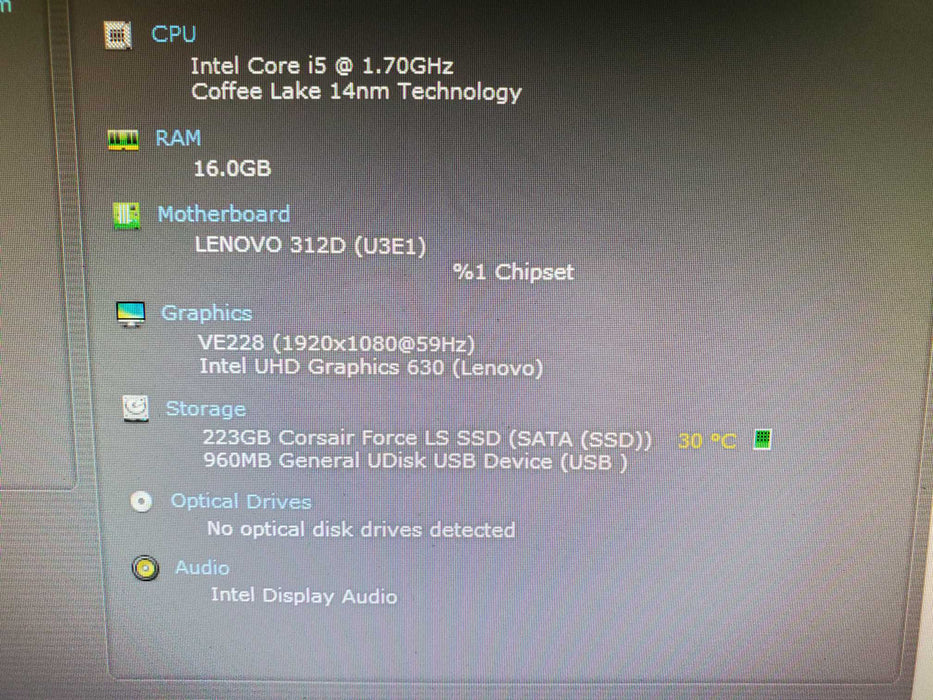 Lenovo ThinkCentre M720q USFF Intel i5-8400T 1.70GHz 16GB 240GB SSD WIFI