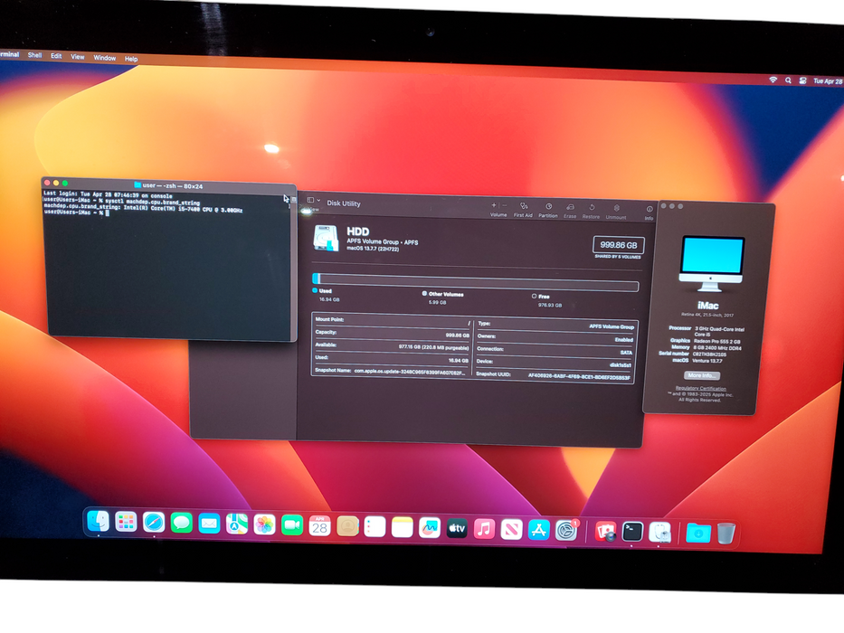 Apple iMac 21.5" 4K 2017, i5-7400, 8GB DDR4, 1TB HDD