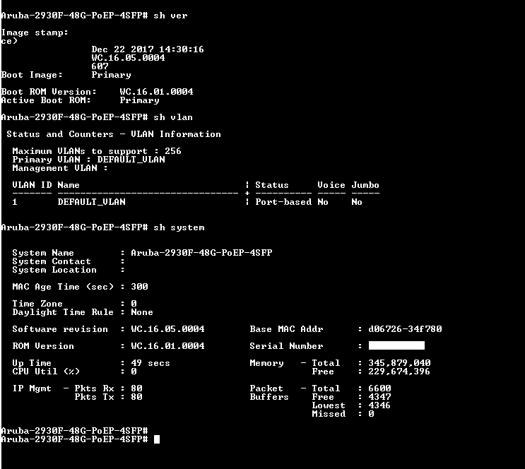 Aruba 2930F JL262A 48-port Gigabit PoE+ 370w 4x SFP Network Switch w/ Ears