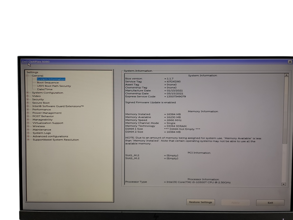 Dell OptiPlex 5080 Micro i5 - 10500T @ 2.30GHz 16GB DDR4 Ram  θ