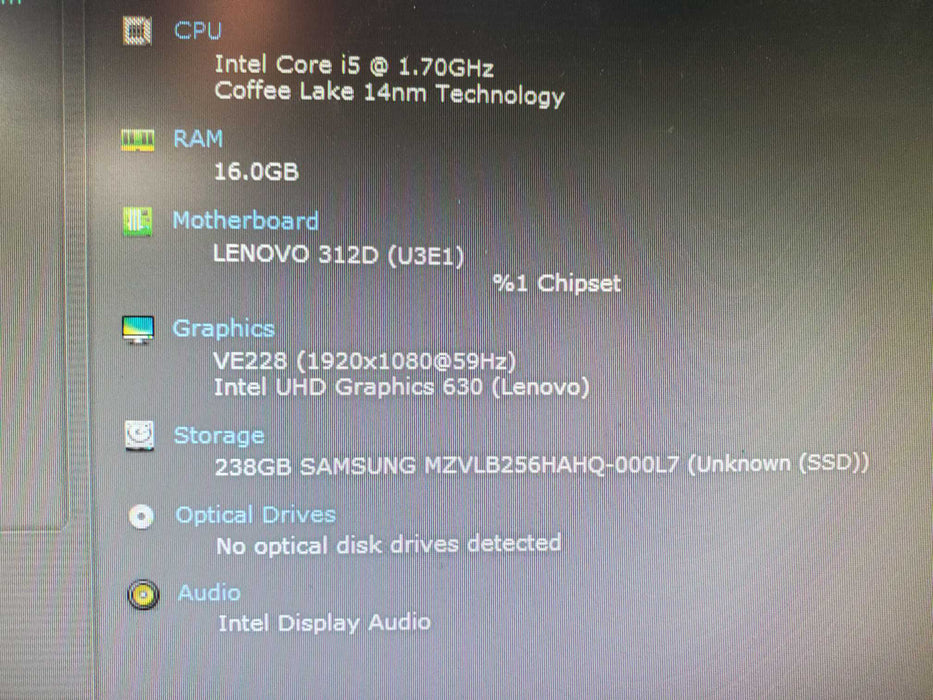 Lenovo Thinkcentre M720Q i5 8400T 16GB 256GB NVME wifi