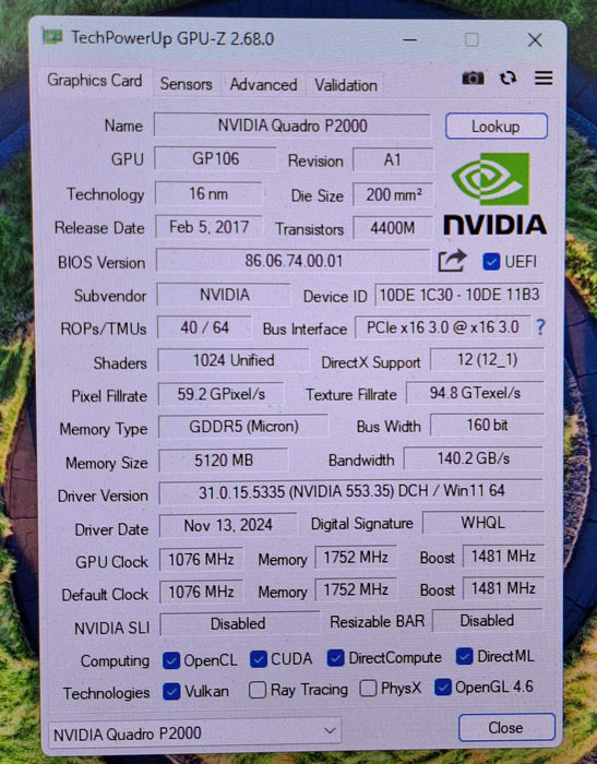 NVIDIA Quadro P2000 5GB GDDR5 Graphics Card | 4x DisplayPort )