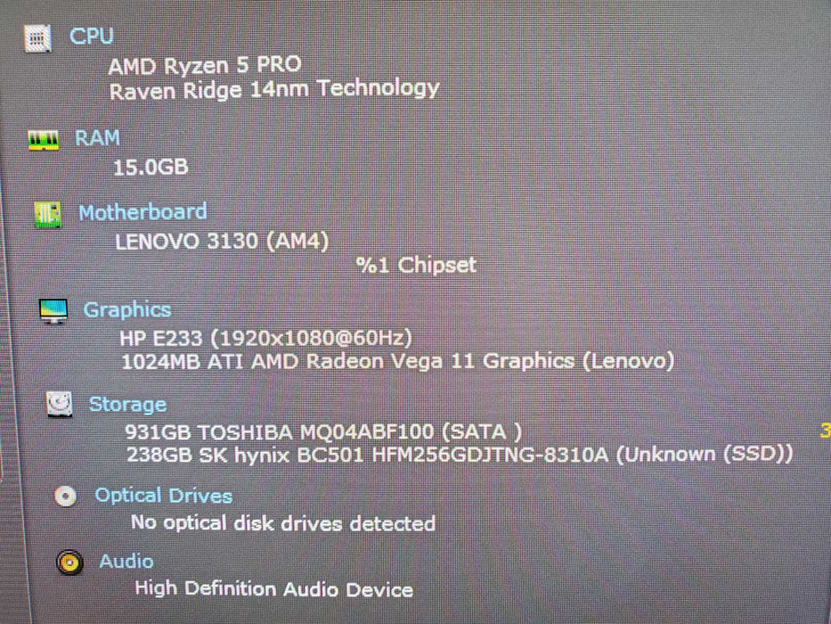LENOVO ThinkCentre M715q Ryzen 5 PRO 2400GE 16GB RAM 256NVME 1TB HDD wifi Q