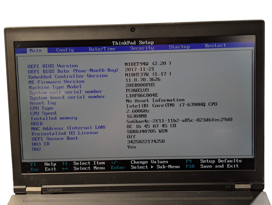 Lenovo ThinkPad P70 Intel Core i7-6700HQ 16GB RAM 500GB SSD  - Lap200