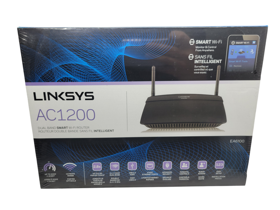 NEW Linksys AC1200 DUAL BAND SMART WI-FI ROUTER (EA6100-CA) Q%