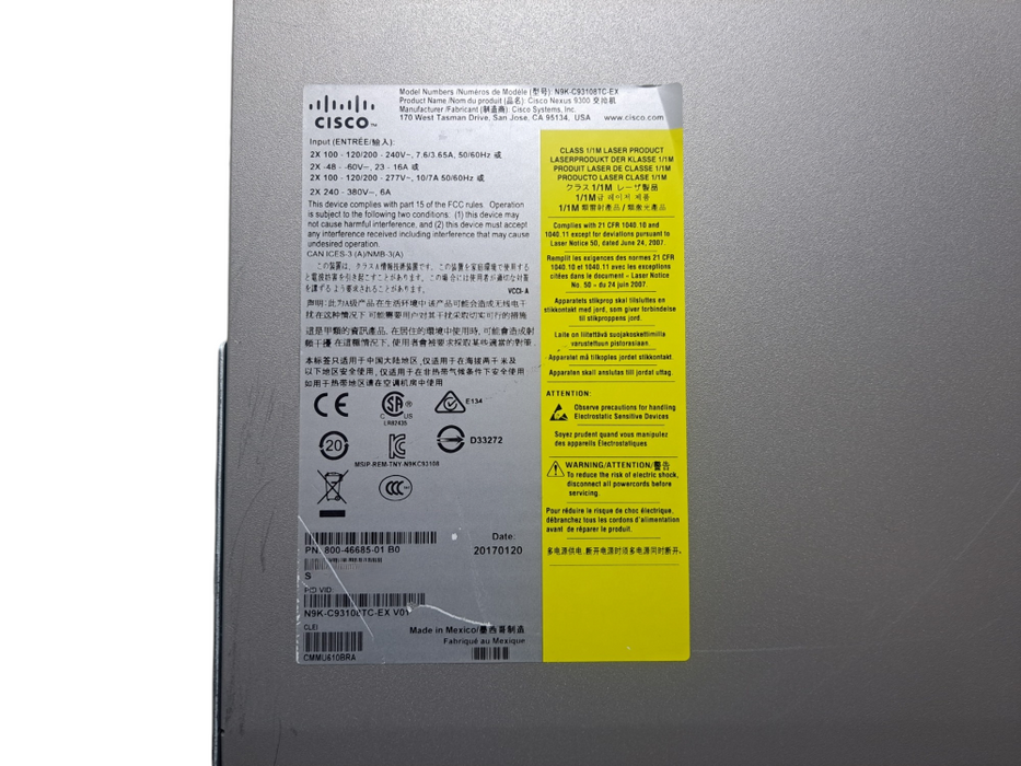 Cisco Nexus N9K-C93108TC-EX | 48-Port 10GBase-T, 6x 40/100G QSFP28 Switch )