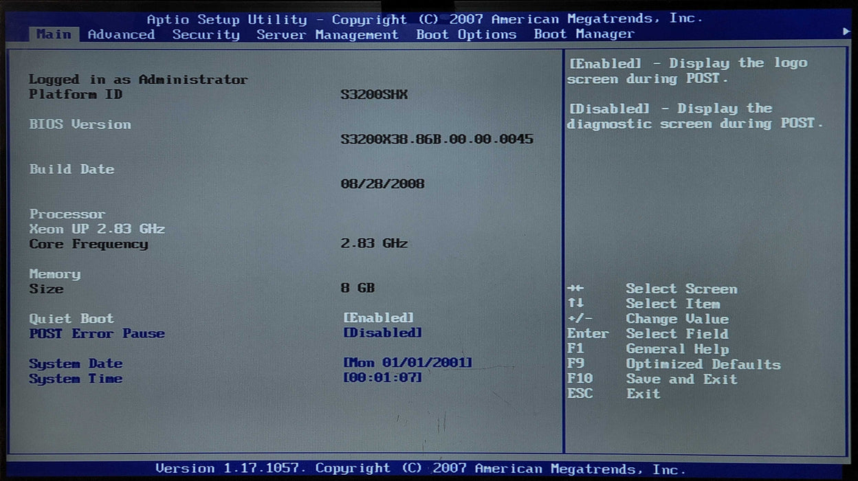 Intel Server Board S3200SHX SERVER, Xeon UP 2.83GHz, 8GB RAM, No HDD