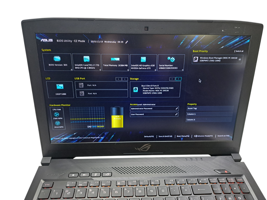 ASUS ROG STRIX GL503V | i7-7700HQ, 16GB DDR4, GTX 1050 4GB, 256 + 512GB SSD ) Lap200