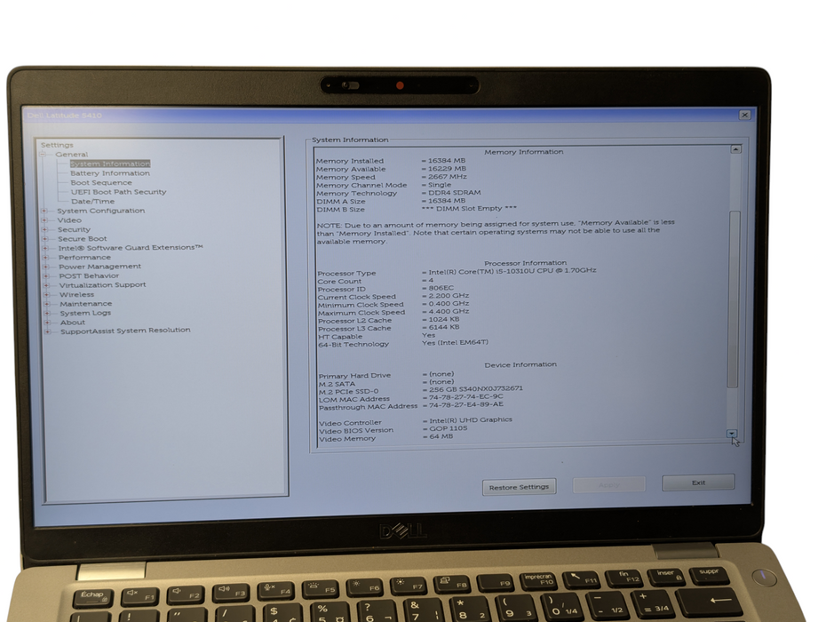 DELL Latitude 5410 Intel Core i5-10210U 16GB RAM 256GB NVMe SSD  Q- Lap200