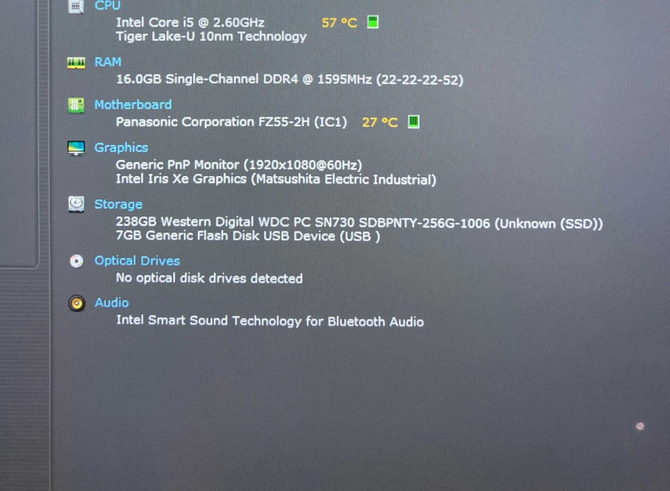 Panasonic ToughBook FZ-55 TOUCH i5-1145G7@2.6GHz 16GB RAM 256GB SSD 690Hrs.