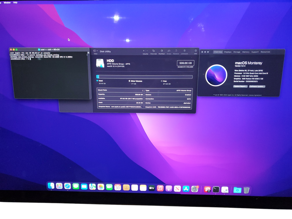 Apple iMac 27" 5K A1419 2015, i5-6500 3.20 GHz 8GB RAM 1TB HDD
