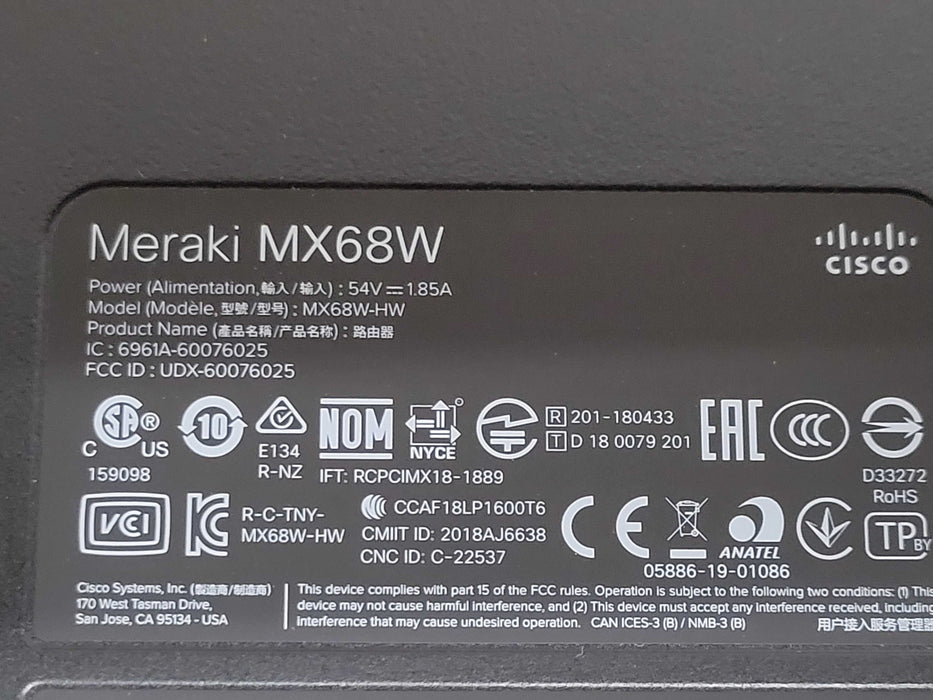 Cisco Meraki MX68W MX68W-HW Wireless Security Appliance Unclaimed  Q_