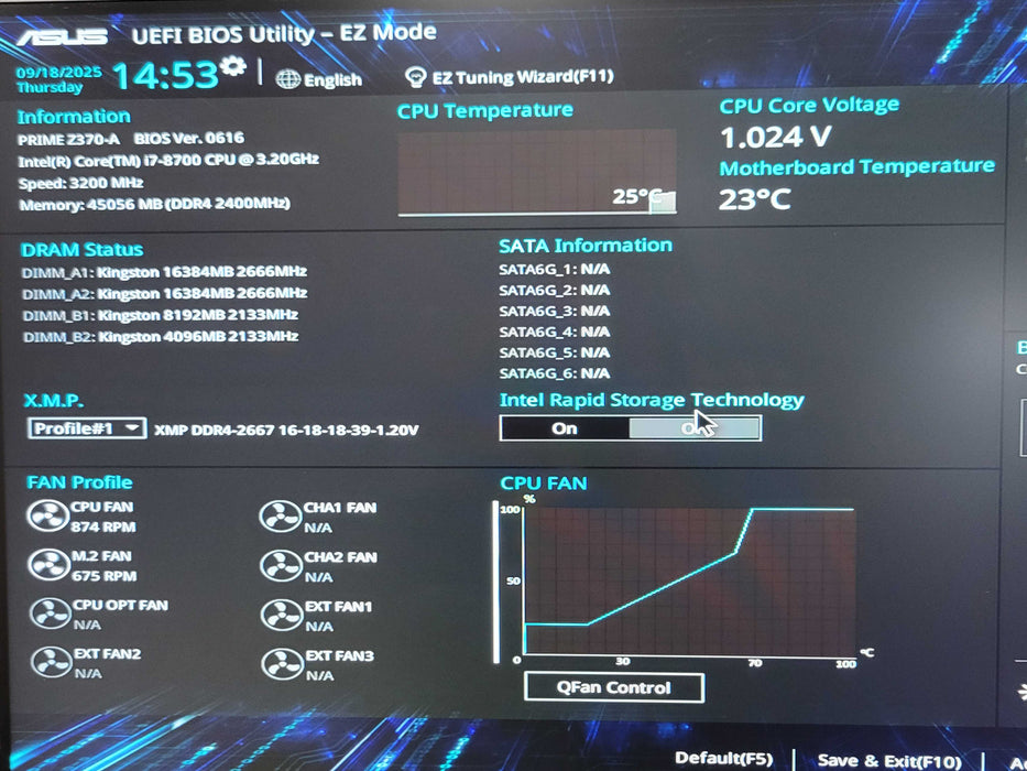 Custom/Asus Tower PC, Core I7-8700 3.2GHz, 44GB DDR4, 256GB Nvme, 750W PSU _